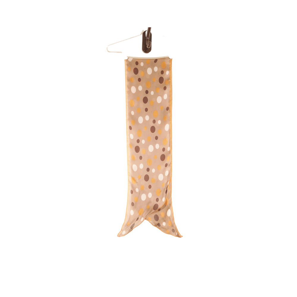 Polka Dot Art Silk Scarf Mod Whimsical Brown Artsy Multicolor Pointed Tips Thin